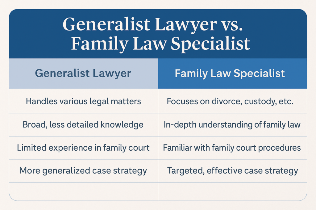 Generalist Lawyer vs. Family Law Specialist Generalist Lawyer vs. Family Law Specialist