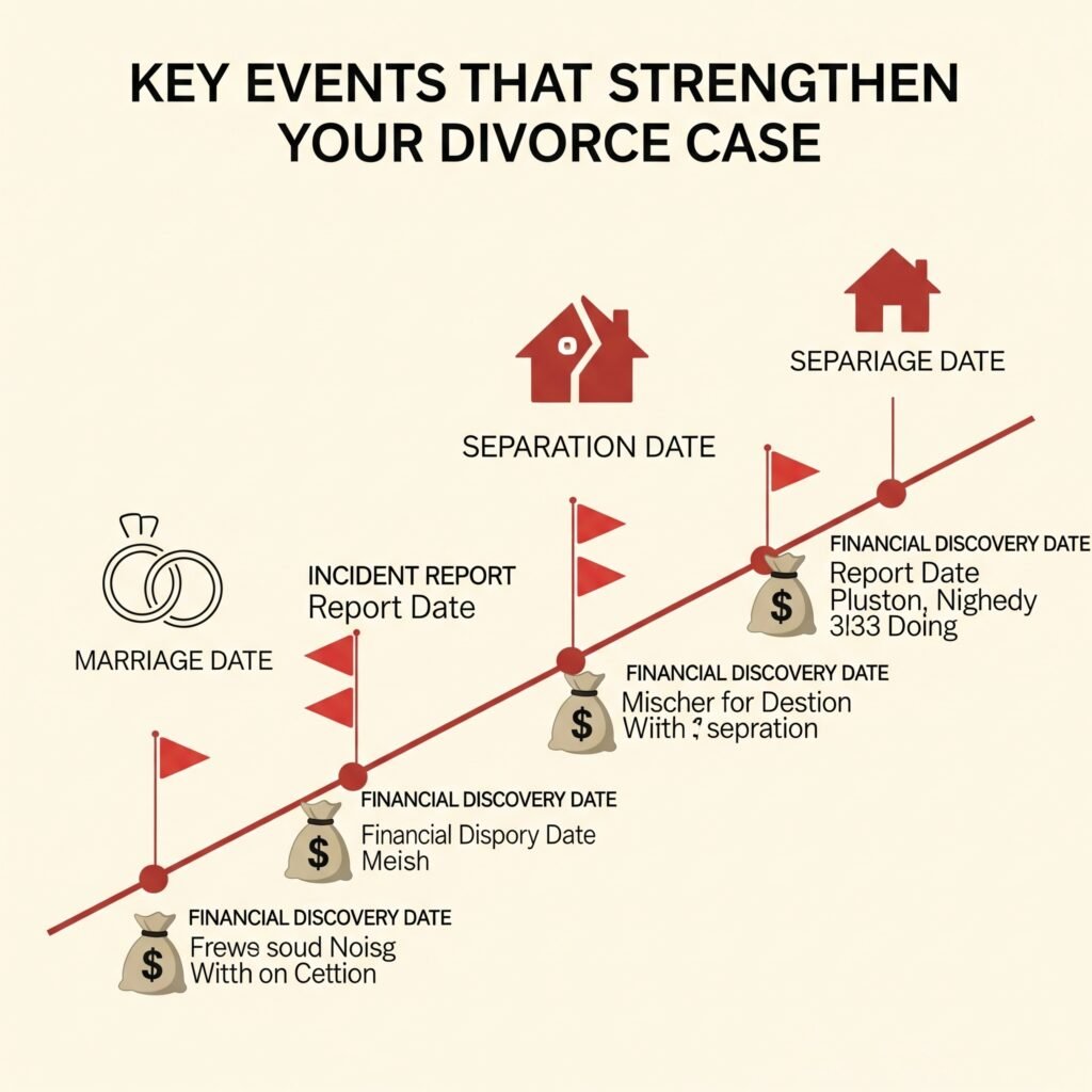 Documenting events that support your NJ divorce strategy. Timeline of key personal events that help a divorce lawyer build a case.