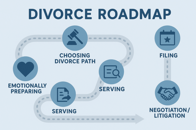 The NJ Divorce Roadmap- 7 Steps to Reclaim Your Life NJ divorce process illustrated as a roadmap with seven clear steps.